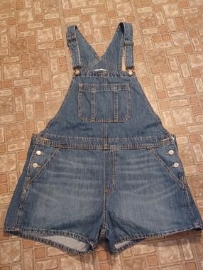 Old Navy Blue Denim Jean Short Overalls Size Large
